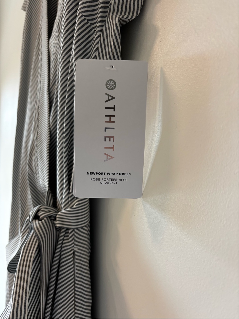 Athleta Newport Wrap Dress - Dark Gray and White Stripe, XL